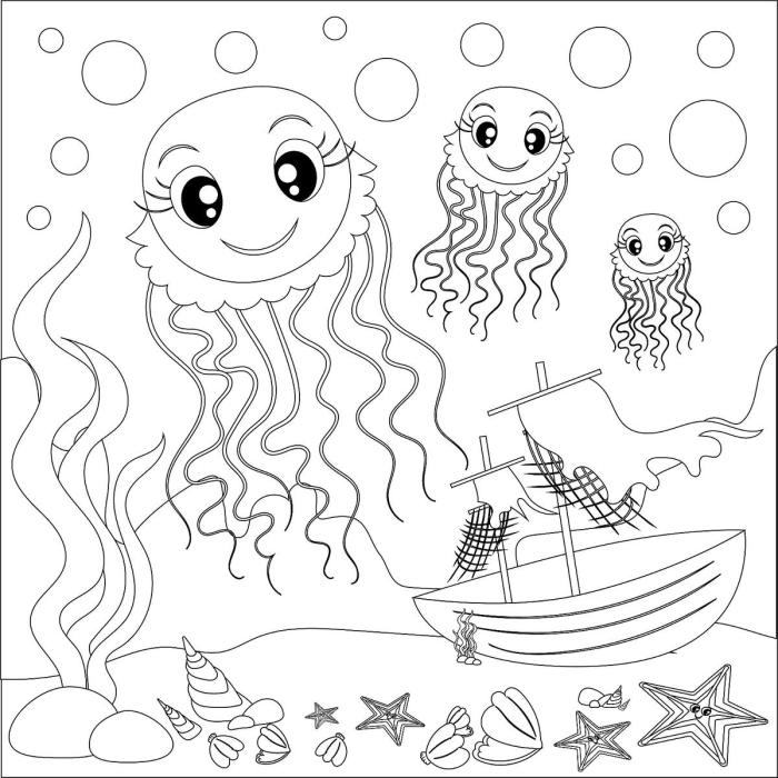 Detailed coloring pages of sea animals