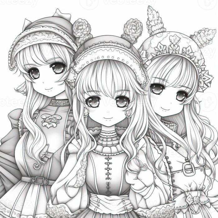 Cute anime coloring pictures summer