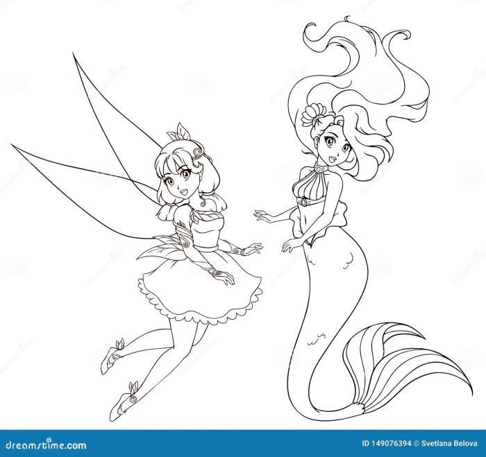 Fairy mermaids anime coloring page