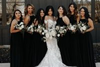 Wedding party with black bridesmaid dresses