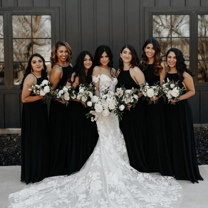 Wedding party with black bridesmaid dresses