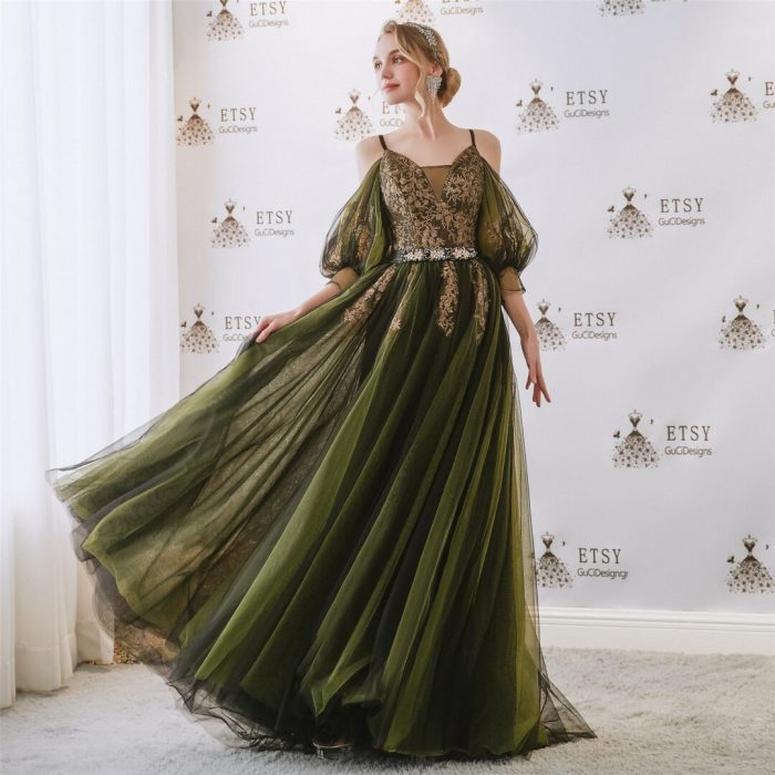 Dark green dresses for wedding guest