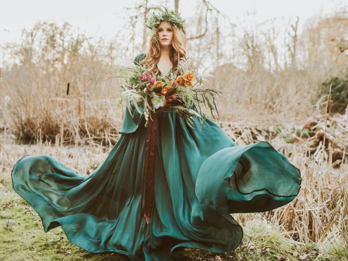 White green wedding dress