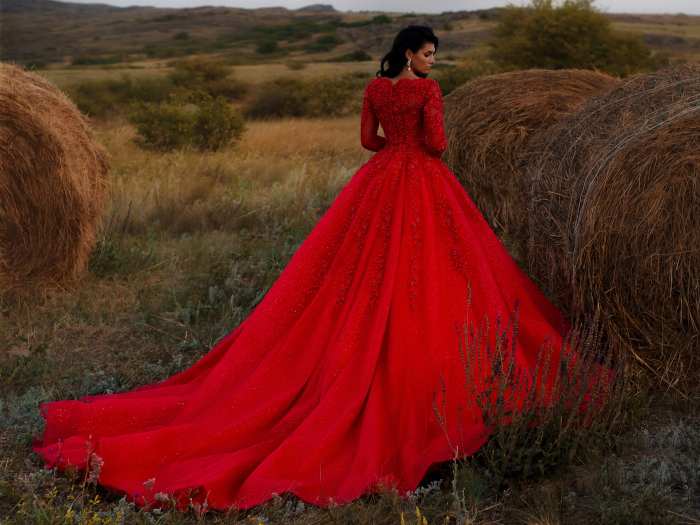 Blood red wedding dress