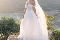 Off the shoulder neckline wedding dress